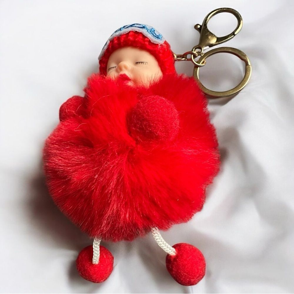 Red Plush Baby Keychain Toy Adorable Baby Doll Keychain – Soft & Fluffy